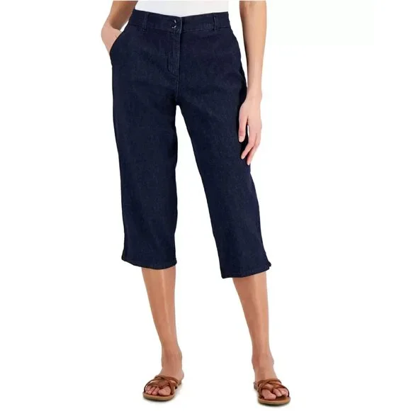 Karen Scott Women's Comfort-Waist Capri Pants, Dark Wash - Picture 1 of 13